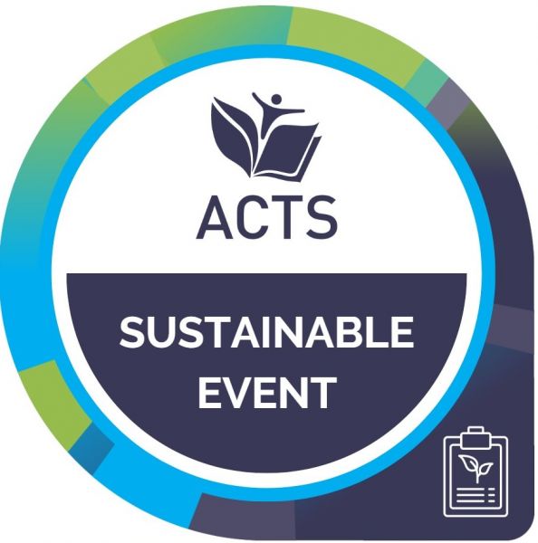 ACTS Sustainable event. words with a ckiiboard icon with a plant on it